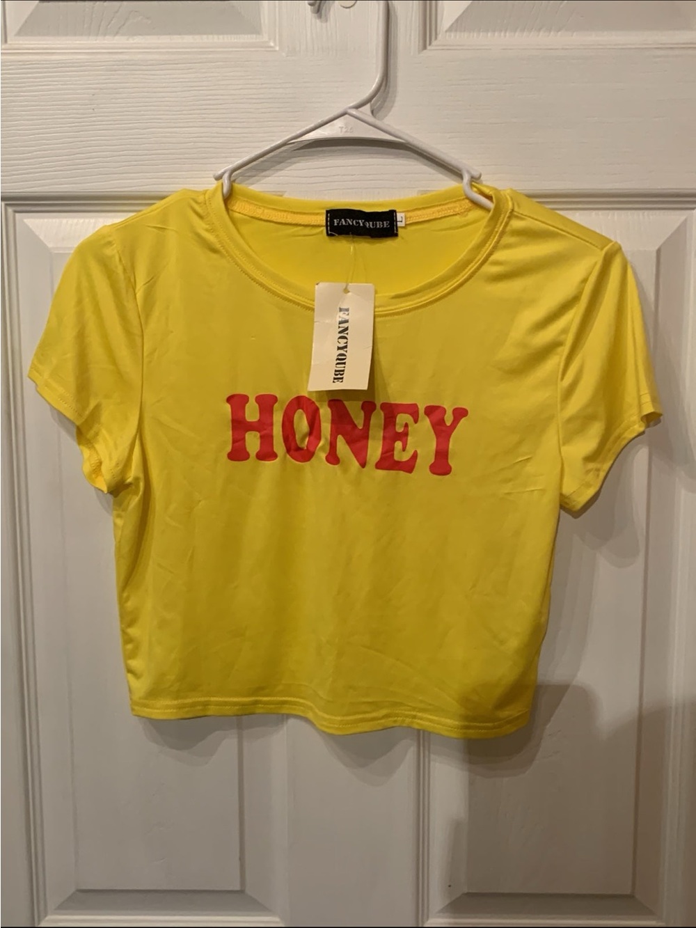 Yellow 'Honey' Graphic Crop Tee